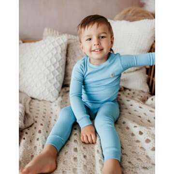 moimoln Solid Soft Cotton Modal Baby Toddler Boys Girls Snug fit Pjs Pajama Long Sleepwear Lightblue...