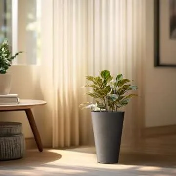 Kante Tall Round Planter Set of 2, 13 Inch Tall Decorative Planter Pots for Outdoor Indoor Garden Patio Front Porch (Black)