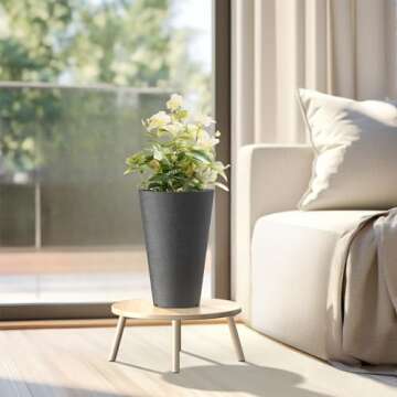 Kante Tall Round Planter Set of 2, 13 Inch Tall Decorative Planter Pots for Outdoor Indoor Garden Patio Front Porch (Black)