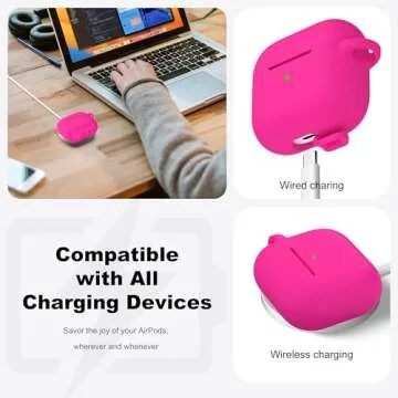 R-fun Compatible with AirPods 3 Case Cover, Silicone Protective Accessories Skin with Keychain Compatible with Apple AirPod 3rd Generation 2021 for Women Men Girls Boys,Front LED Visible,Rose Pink