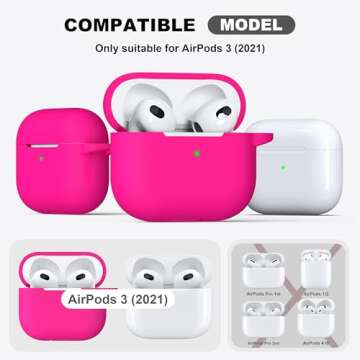 R-fun Compatible with AirPods 3 Case Cover, Silicone Protective Accessories Skin with Keychain Compatible with Apple AirPod 3rd Generation 2021 for Women Men Girls Boys,Front LED Visible,Rose Pink