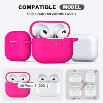 R-fun Compatible with AirPods 3 Case Cover, Silicone Protective Accessories Skin with Keychain Compatible with Apple AirPod 3rd Generation 2021 for Women Men Girls Boys,Front LED Visible,Rose Pink