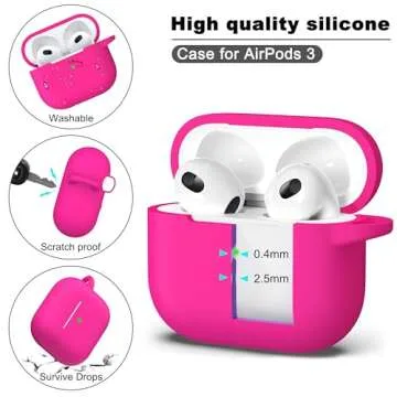 R-fun Compatible with AirPods 3 Case Cover, Silicone Protective Accessories Skin with Keychain Compatible with Apple AirPod 3rd Generation 2021 for Women Men Girls Boys,Front LED Visible,Rose Pink