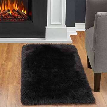JOYFEEL Shaggy Faux Fur Area Rug for Bedroom Decor