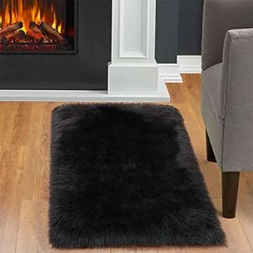 JOYFEEL Shaggy Faux Fur Area Rug for Bedroom Decor