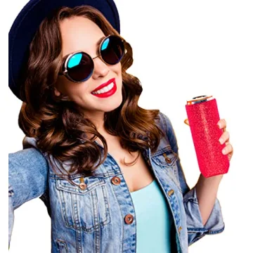 3 Pack- 12 oz Slim Glitter Insulated Can Cooler, Skinny Can Holder Sleeve for Hard Seltzers, Slim Beers, Tall Drinks, Neoprene Foam, Blank, Bulk (4th of July)