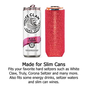 3 Pack- 12 oz Slim Glitter Insulated Can Cooler, Skinny Can Holder Sleeve for Hard Seltzers, Slim Beers, Tall Drinks, Neoprene Foam, Blank, Bulk (4th of July)