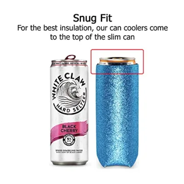 3 Pack- 12 oz Slim Glitter Insulated Can Cooler, Skinny Can Holder Sleeve for Hard Seltzers, Slim Beers, Tall Drinks, Neoprene Foam, Blank, Bulk (4th of July)