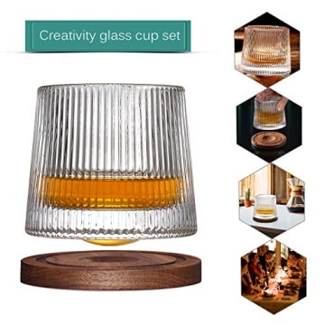 Creative Rotating Whiskey Glass Set of 2, Unique Gift for Spirits Lovers
