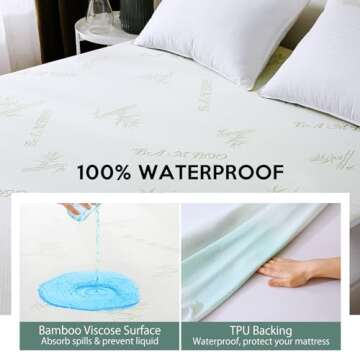Premium 100% Waterproof Queen Size Mattress Protector, Breathable Mattress Cover Queen Size Bed, Cooling 3D Air Fabric Bed Pad Cover, Deep Pocket 8"-21"
