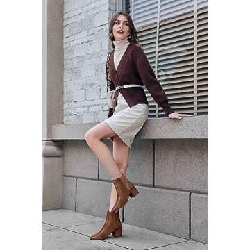 Coutgo Womens Stylish Pointed Toe Ankle Boots for Comfort