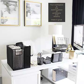 BLU MONACO 5 Piece Black Office Supplies Desk Organizer Set - Stylish & Functional Storage