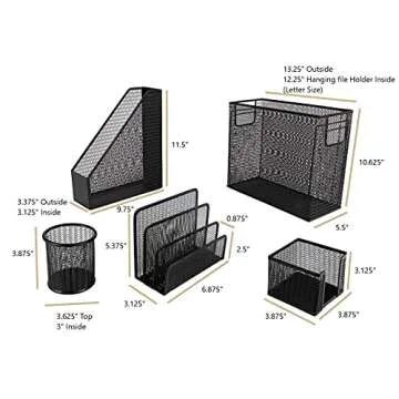 BLU MONACO 5-Piece Black Desk Organizer Set for Office