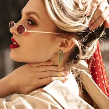 Aprilery Long Tassel Gold Dangle Earrings for Women, Trendy 14K Gold Plated Statement Drop Earrings ...