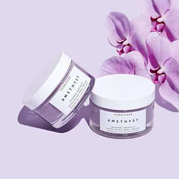 HERBIVORE Amethyst Exfoliating Gemstone Body Scrub – Crushed Amethyst & Epsom Salt, Hydrate & Exfoliate, Plant-based, Vegan, Cruelty-Free, 6.6 oz