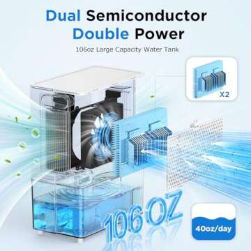 Dehumidifier, 106 OZ（850 Sq.ft）Dehumidifiers for Home, 7 Color LED Light Dehumidifier for Bedroo...