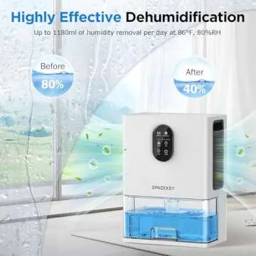 Dehumidifier, 106 OZ（850 Sq.ft）Dehumidifiers for Home, 7 Color LED Light Dehumidifier for Bedroom Basement Bathroom RV, 2 Working Modes, Auto Shut-off, Auto Defrost, Quiet Small Dehumidifier White