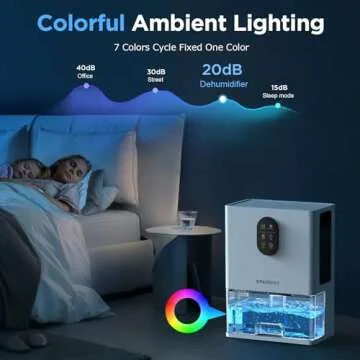 Dehumidifier, 106 OZ（850 Sq.ft）Dehumidifiers for Home, 7 Color LED Light Dehumidifier for Bedroom Basement Bathroom RV, 2 Working Modes, Auto Shut-off, Auto Defrost, Quiet Small Dehumidifier White