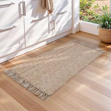 Collive Kitchen Runner Rug, 2' x 4.3' Hand-Woven Reversible Washable Rug, Tan Cotton Modern Farmhous...
