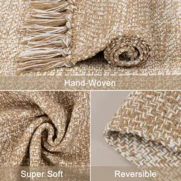 Collive Kitchen Runner Rug, 2' x 4.3' Hand-Woven Reversible Washable Rug, Tan Cotton Modern Farmhouse Bathroom Rug Hallway Carpet for Foyer Bedroom Entry Back Door Decor