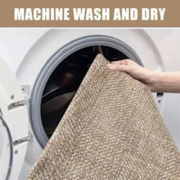 Collive Kitchen Runner Rug, 2' x 4.3' Hand-Woven Reversible Washable Rug, Tan Cotton Modern Farmhouse Bathroom Rug Hallway Carpet for Foyer Bedroom Entry Back Door Decor