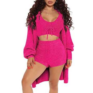 AOHITE Women's Cozy Fuzzy 3-Piece Loungewear Set