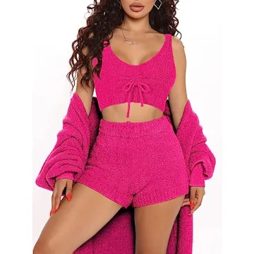 AOHITE Women's Cozy Fuzzy 3-Piece Loungewear Set