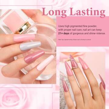 AZUREBEAUTY Dip Powder Nail Kit, 4 Colors Gentle Nude Pink Neutral Skin Dipping Powder System Liquid Set Recycling Tray with Base & Top Coat Activator for French Nail Art Manicure Salon DIY at Home