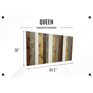 Barn Walls Solid Wood Headboard Queen Size Rustic Mix with Smooth Natural Wood Grain, Handcrafted Wa...