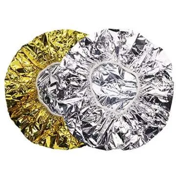 Tupalizy 4PCS Deep Conditioning Heat Cap Aluminum Foil Shower Cap for Women Natural Hair Dying Lifting Color Hot Oil Treatments Processing Caps for Nourishing Hair Salon Spa Home Use, Gold and Silver