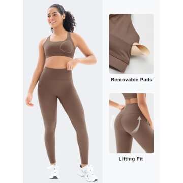 Workout Sets for Women High Waisted Leggings with Cross Back Sports Bra 2 Piece Gym Outfits Yoga Gym Clothes(Y80M-Coffee)