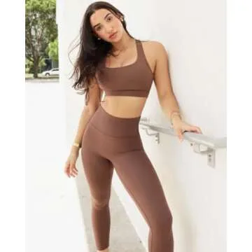 Workout Sets for Women High Waisted Leggings with Cross Back Sports Bra 2 Piece Gym Outfits Yoga Gym Clothes(Y80M-Coffee)