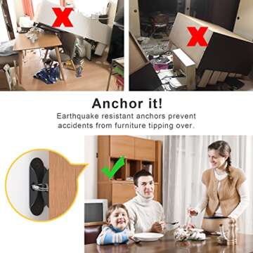 Booda Brand Furniture Anchors (10 Pack) Anti Tip Furniture Straps for Baby Proofing, 400lbs Tension ...