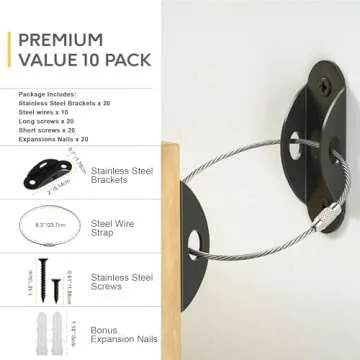 Booda Brand Furniture Anchors (10 Pack) Anti Tip Furniture Straps for Baby Proofing, 400lbs Tension Earthquake Resistant Metal Straps, Furniture Wall Anchor Prevent Baby Pet from Falling Furniture