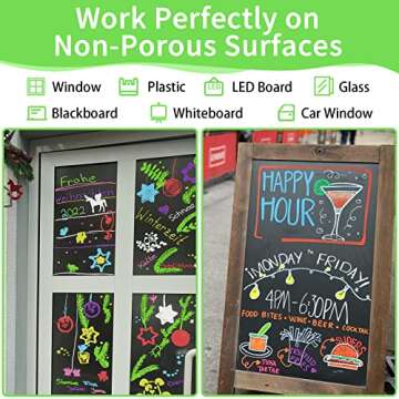 Jumbo Chalk Window Markers for Cars Glass Washable - 8 Colors Liquid Chalk Markers Pen with 10mm Wide Tips, Chalkboard Markers, Window Paint Markers for Car Windows, Auto, Blackboards, Windshield