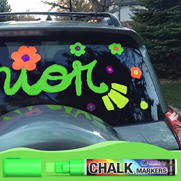 Jumbo Chalk Window Markers for Cars Glass Washable - 8 Colors Liquid Chalk Markers Pen with 10mm Wide Tips, Chalkboard Markers, Window Paint Markers for Car Windows, Auto, Blackboards, Windshield