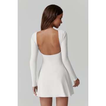 QINSEN Sport Dress for Women Boat Neck U-Shaped Open Back Tennis Dress Quickly Dry Exercise Yoga Dress White M