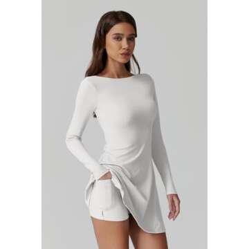QINSEN Sport Dress for Women Boat Neck U-Shaped Open Back Tennis Dress Quickly Dry Exercise Yoga Dress White M