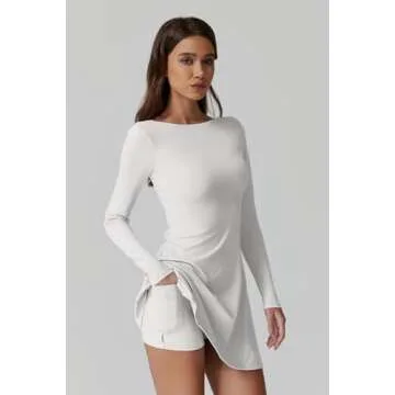 QINSEN Sport Dress for Women Boat Neck U-Shaped Open Back Tennis Dress Quickly Dry Exercise Yoga Dress White M