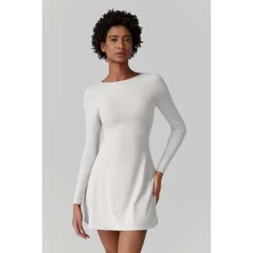 QINSEN Sport Dress for Women Boat Neck U-Shaped Open Back Tennis Dress Quickly Dry Exercise Yoga Dress White M