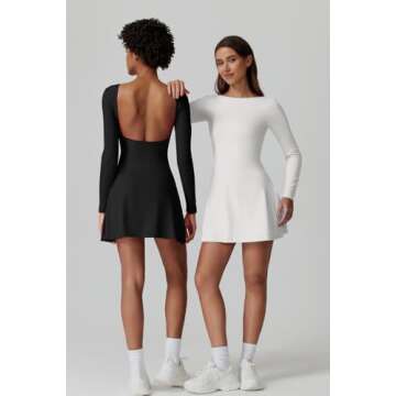 QINSEN Sport Dress for Women Boat Neck U-Shaped Open Back Tennis Dress Quickly Dry Exercise Yoga Dress White M