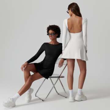 QINSEN Sport Dress for Women Boat Neck U-Shaped Open Back Tennis Dress Quickly Dry Exercise Yoga Dress White M