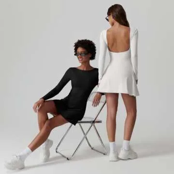 QINSEN Sport Dress for Women Boat Neck U-Shaped Open Back Tennis Dress Quickly Dry Exercise Yoga Dress White M