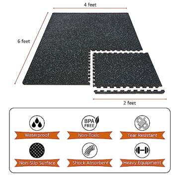 Sivan 0.5 Inch Thick Gym Flooring for Home Gym - 6 EVA Foam Floor Tiles, 24 Sq Ft Rubber Top Gym Mat...