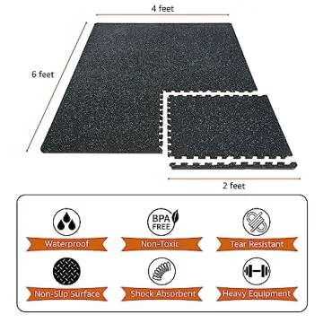Sivan 0.5 Inch Thick Gym Flooring for Home Gym - 6 EVA Foam Floor Tiles, 24 Sq Ft Rubber Top Gym Mat...