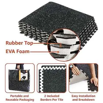 Sivan 0.5 Inch Thick Gym Flooring for Home Gym - 6 EVA Foam Floor Tiles, 24 Sq Ft Rubber Top Gym Mats for Home Gym and Exercise Equipment, Interlocking Protective Flooring 24 in x 24 in Gym Mat