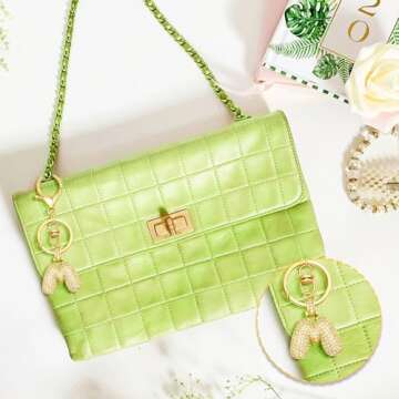 SKYFUN Initial Letter Keychains - Sparkling Zircon Gold Letters for Gifts & Accessories