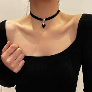 ISCASSE Black Choker Necklaces for Woman Love Heart Choker Necklace Adjustable Velvet Choker Soft Co...