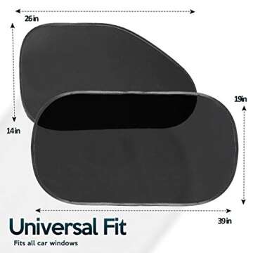 ZONETECH Car Side and Rear Window Cling On Sun Shades – 4 Pack Premium Quality Mesh Pop-Up No Suction Cups Needed Sun-Shield- Protects Kids, Baby and Pets from Glare and UV Rays-Fits Most Vehicle