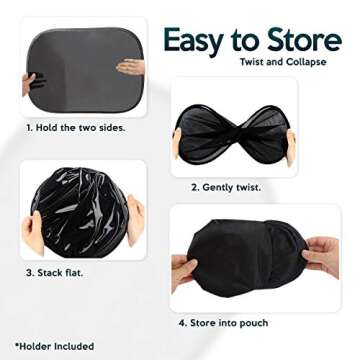 ZONETECH Car Side and Rear Window Cling On Sun Shades – 4 Pack Premium Quality Mesh Pop-Up No Suction Cups Needed Sun-Shield- Protects Kids, Baby and Pets from Glare and UV Rays-Fits Most Vehicle